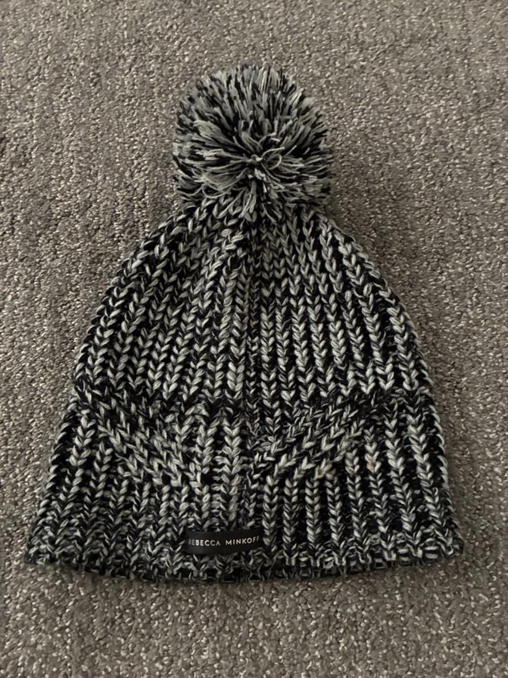 Rebecca Minkoff Black and Gray Marled Pom Beanie